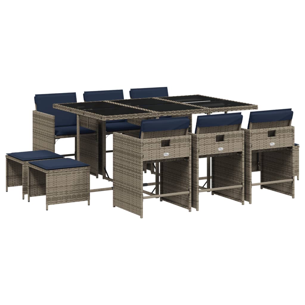 Set da pranzo da giardino da 11 pz con Cuscini in Polyrattan Grigio | homemem39