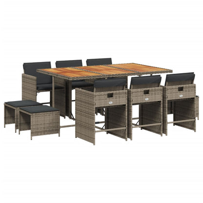 Set da Pranzo da Giardino 11pz con Cuscini in Polyrattan Grigio | homemem39