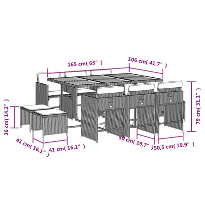 Set da Pranzo da Giardino 11pz con Cuscini in Polyrattan Grigio | homemem39