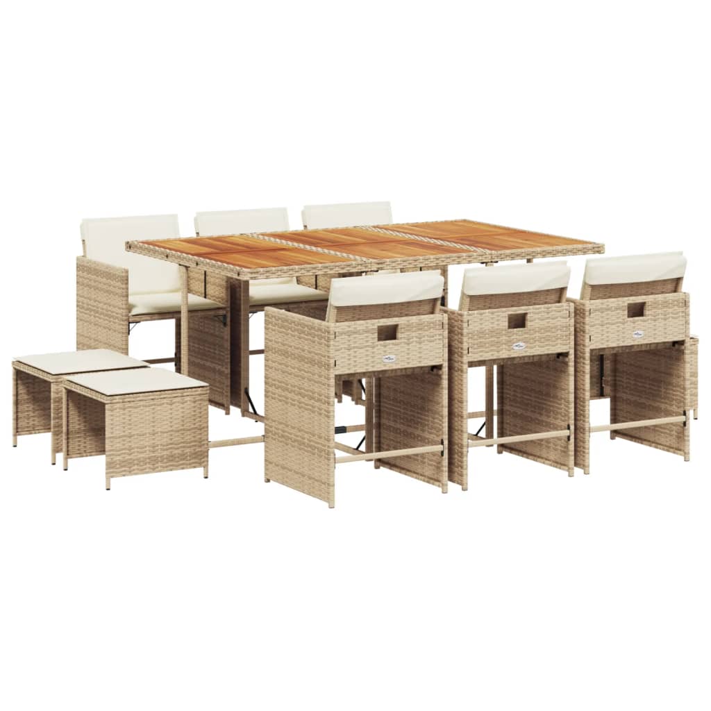 Set da Pranzo da Giardino 11 pz con Cuscini Beige in Polyrattan - homemem39