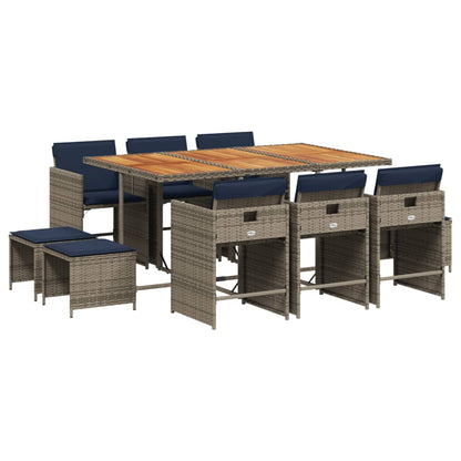 Set da pranzo da giardino da 11 pz con Cuscini in Polyrattan Grigio | homemem39