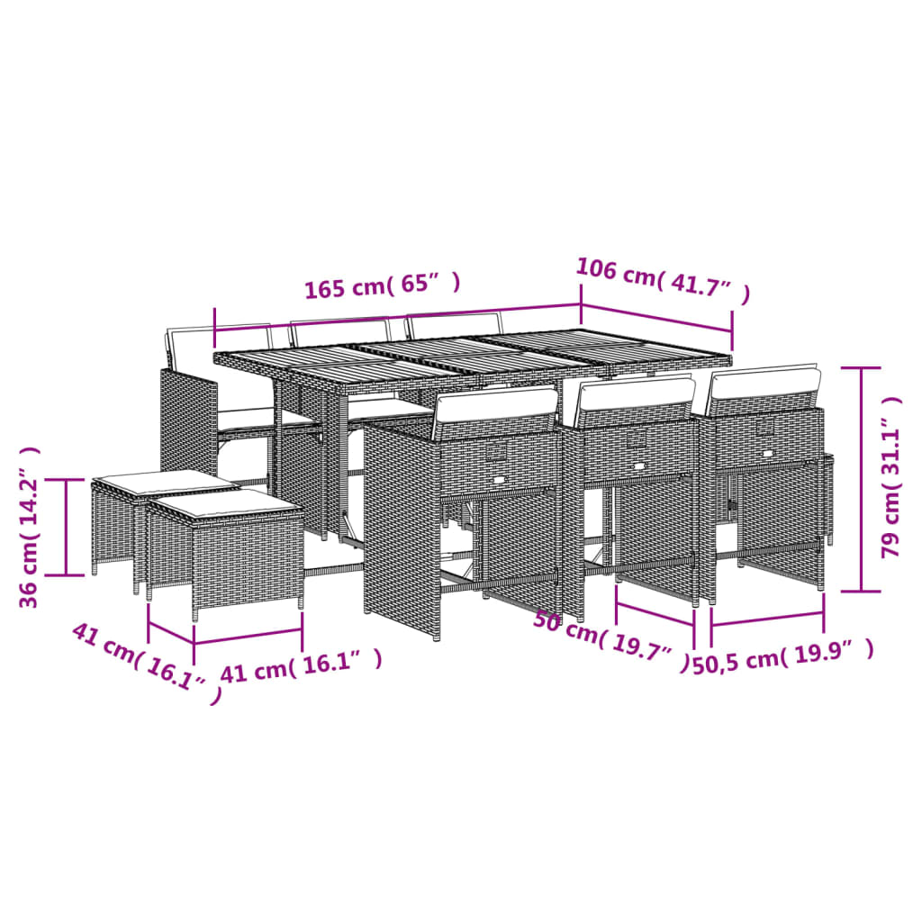 Set da pranzo da giardino da 11 pz con Cuscini in Polyrattan Grigio | homemem39
