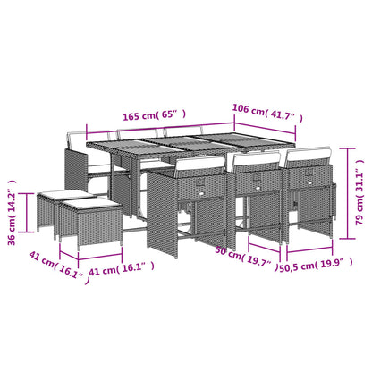 Set da pranzo da giardino da 11 pz con Cuscini in Polyrattan Grigio | homemem39
