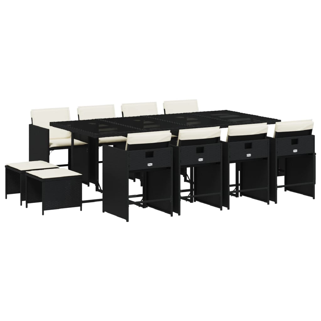 Set da Pranzo da Giardino 13pz con Cuscini Nero in Polyrattan | homemem39