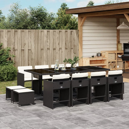 Set da Pranzo da Giardino 13pz con Cuscini Nero in Polyrattan | homemem39