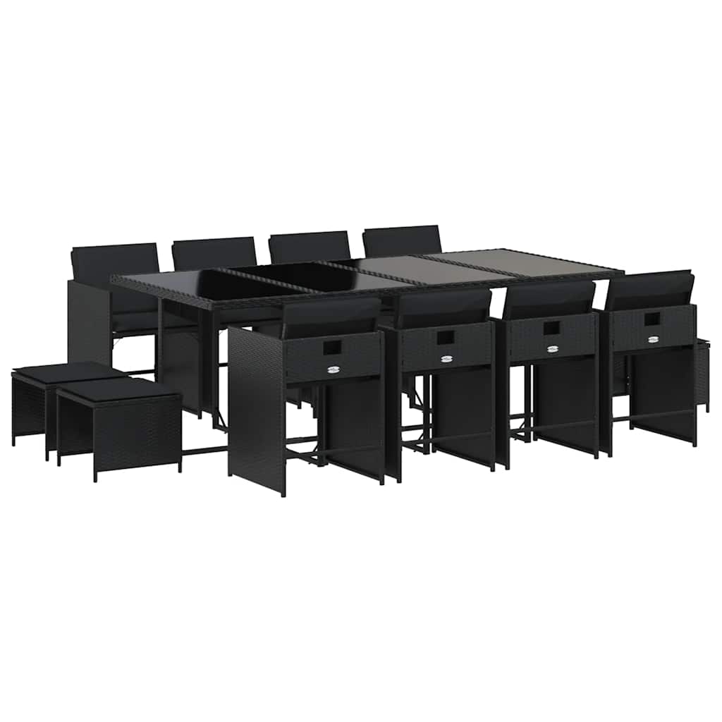 Set da Pranzo da Giardino 13pz con Cuscini Nero in Polyrattan | homemem39