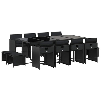 Set da Pranzo da Giardino 13pz con Cuscini Nero in Polyrattan | homemem39
