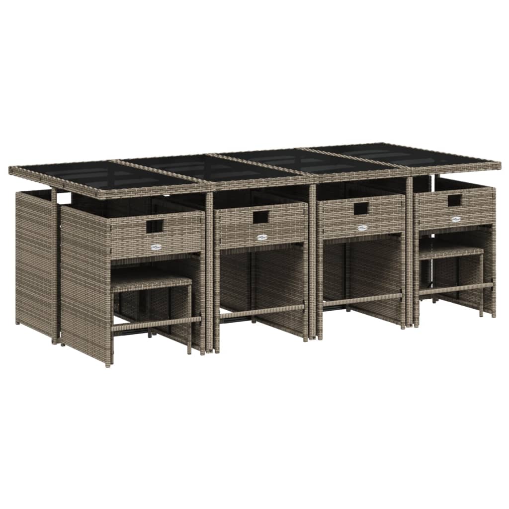 Set da Pranzo da Giardino 13pz con Cuscini Grigio in Polyrattan | homemem39