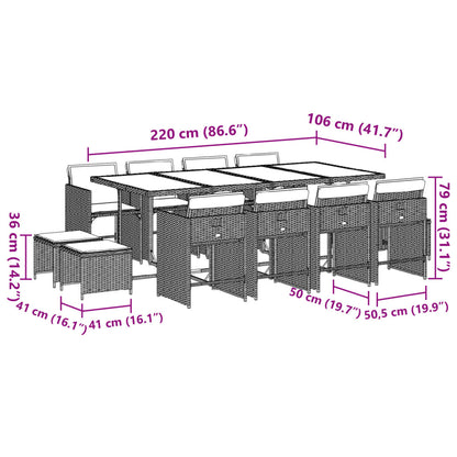 Set da Pranzo da Giardino 13pz con Cuscini Grigio in Polyrattan | homemem39