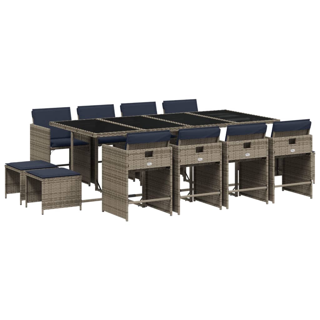 Set da pranzo da giardino da 13 pz con Cuscini in Polyrattan Grigio | homemem39