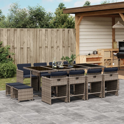 Set da pranzo da giardino da 13 pz con Cuscini in Polyrattan Grigio | homemem39