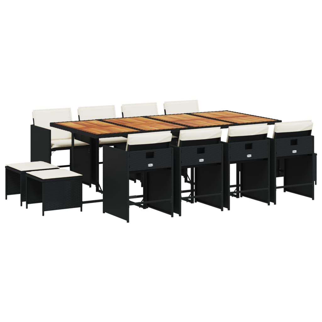 Set da Pranzo da Giardino 13pz con Cuscini Nero in Polyrattan - homemem39