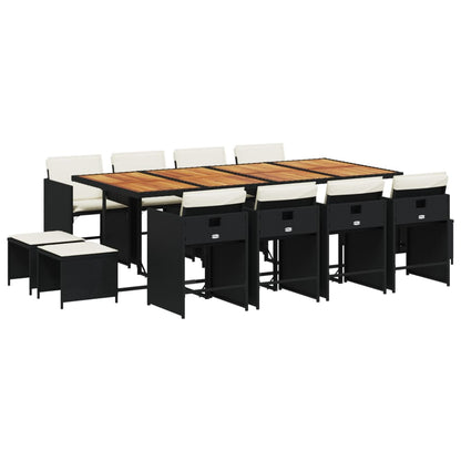Set da Pranzo da Giardino 13pz con Cuscini Nero in Polyrattan - homemem39
