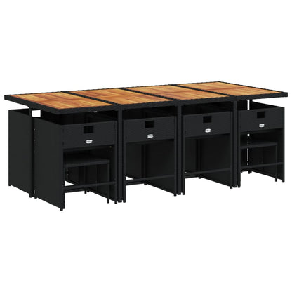 Set da Pranzo da Giardino 13pz con Cuscini Nero in Polyrattan | homemem39