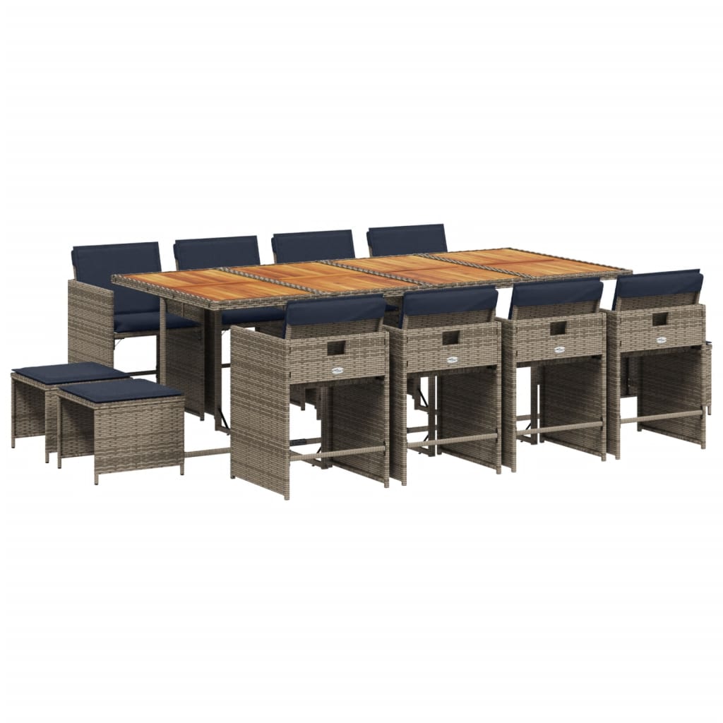 Set da pranzo da giardino da 13 pz con Cuscini in Polyrattan Grigio | homemem39
