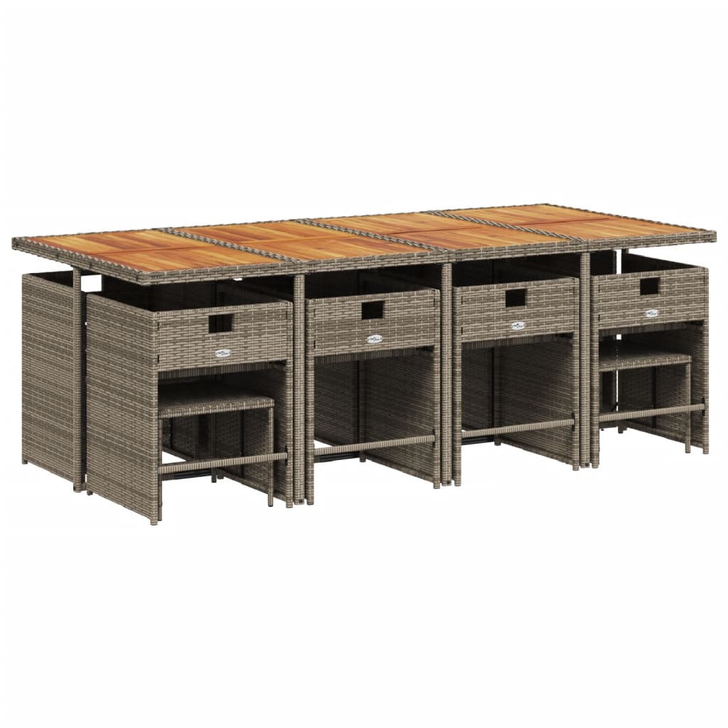 Set da pranzo da giardino da 13 pz con Cuscini in Polyrattan Grigio | homemem39