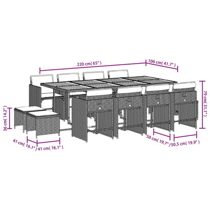 Set da pranzo da giardino da 13 pz con Cuscini in Polyrattan Grigio | homemem39
