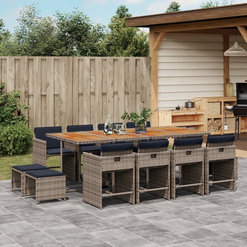 Set da pranzo da giardino da 13 pz con Cuscini in Polyrattan Grigio | homemem39