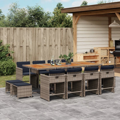Set da pranzo da giardino da 13 pz con Cuscini in Polyrattan Grigio | homemem39