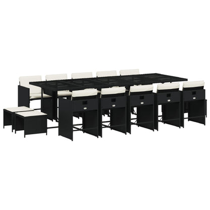 Set da Pranzo da Giardino 15 pz con Cuscini Nero in Polyrattan | homemem39