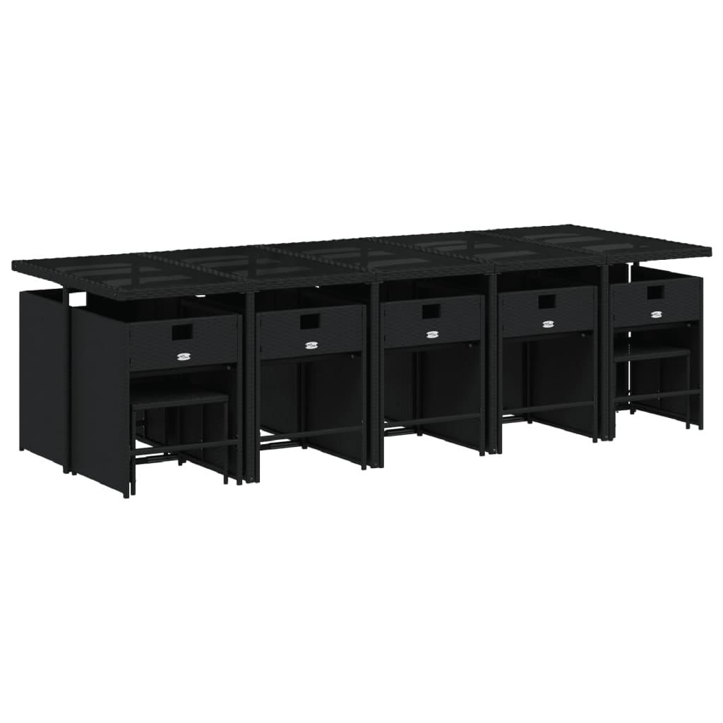 Set da Pranzo da Giardino 15 pz con Cuscini Nero in Polyrattan | homemem39