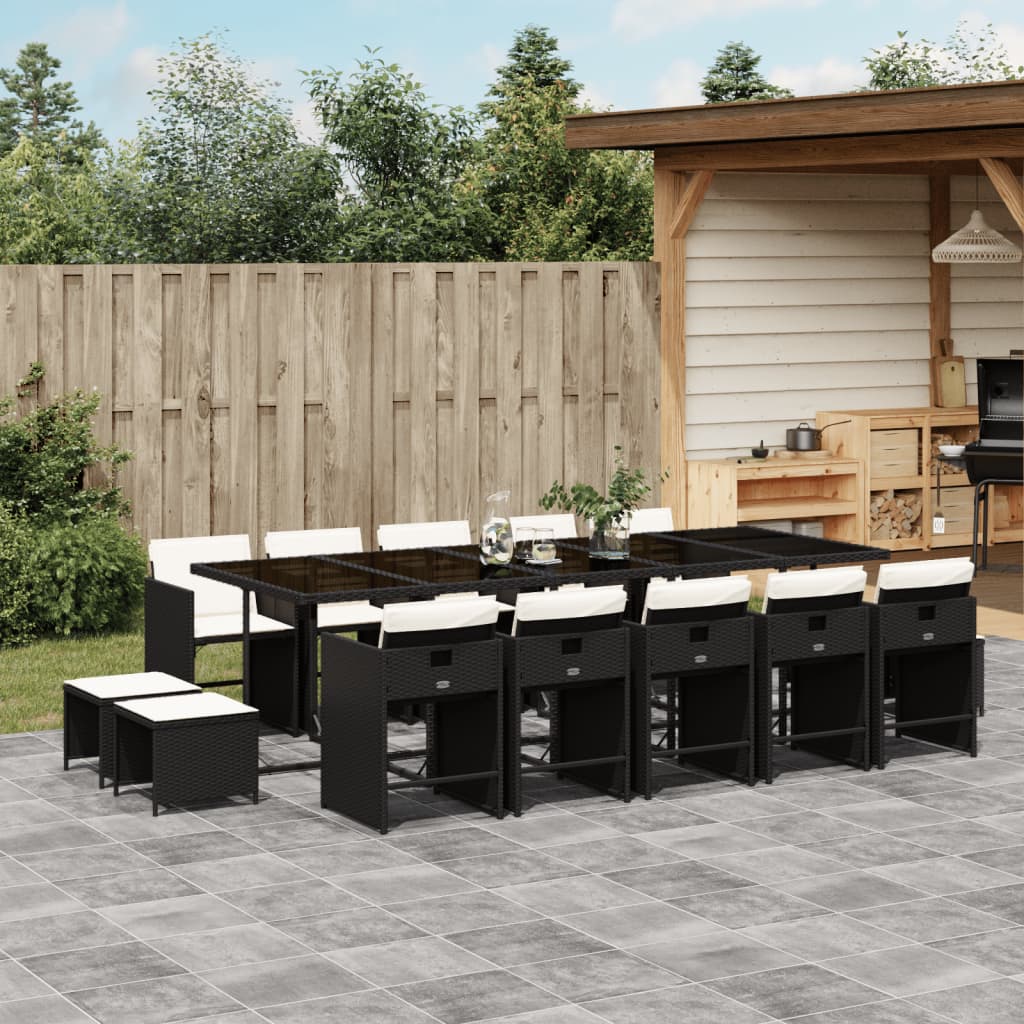 Set da Pranzo da Giardino 15 pz con Cuscini Nero in Polyrattan | homemem39
