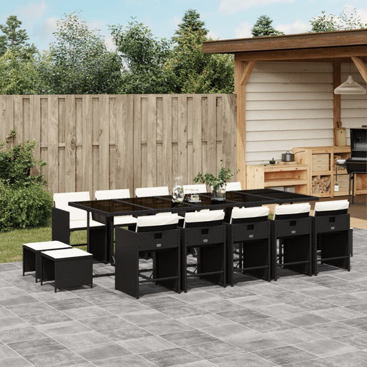 Set da Pranzo da Giardino 15 pz con Cuscini Nero in Polyrattan | homemem39