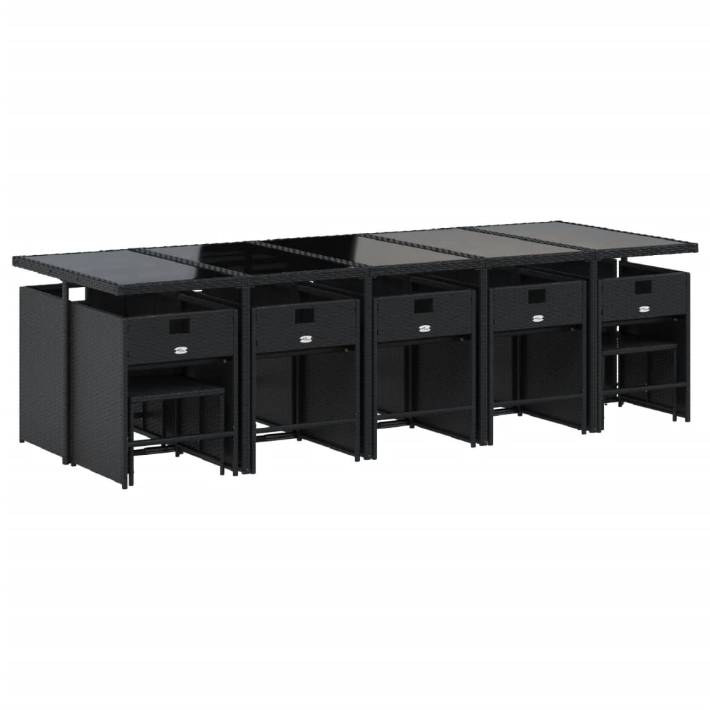 Set da Pranzo da Giardino 15 pz con Cuscini Nero in Polyrattan - homemem39