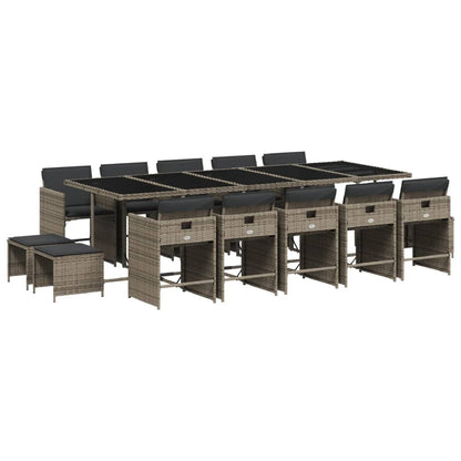 Set da Pranzo da Giardino 15 pz con Cuscini Grigio Polyrattan - homemem39