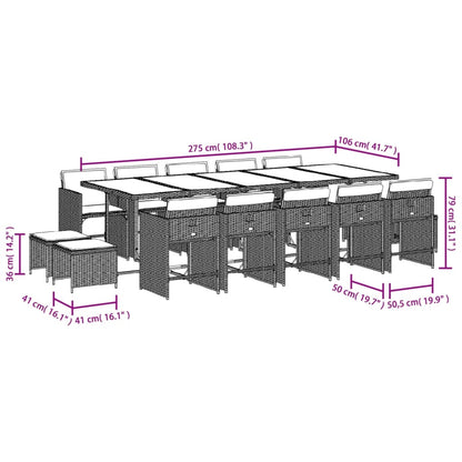 Set da Pranzo da Giardino 15 pz con Cuscini Grigio Polyrattan | homemem39