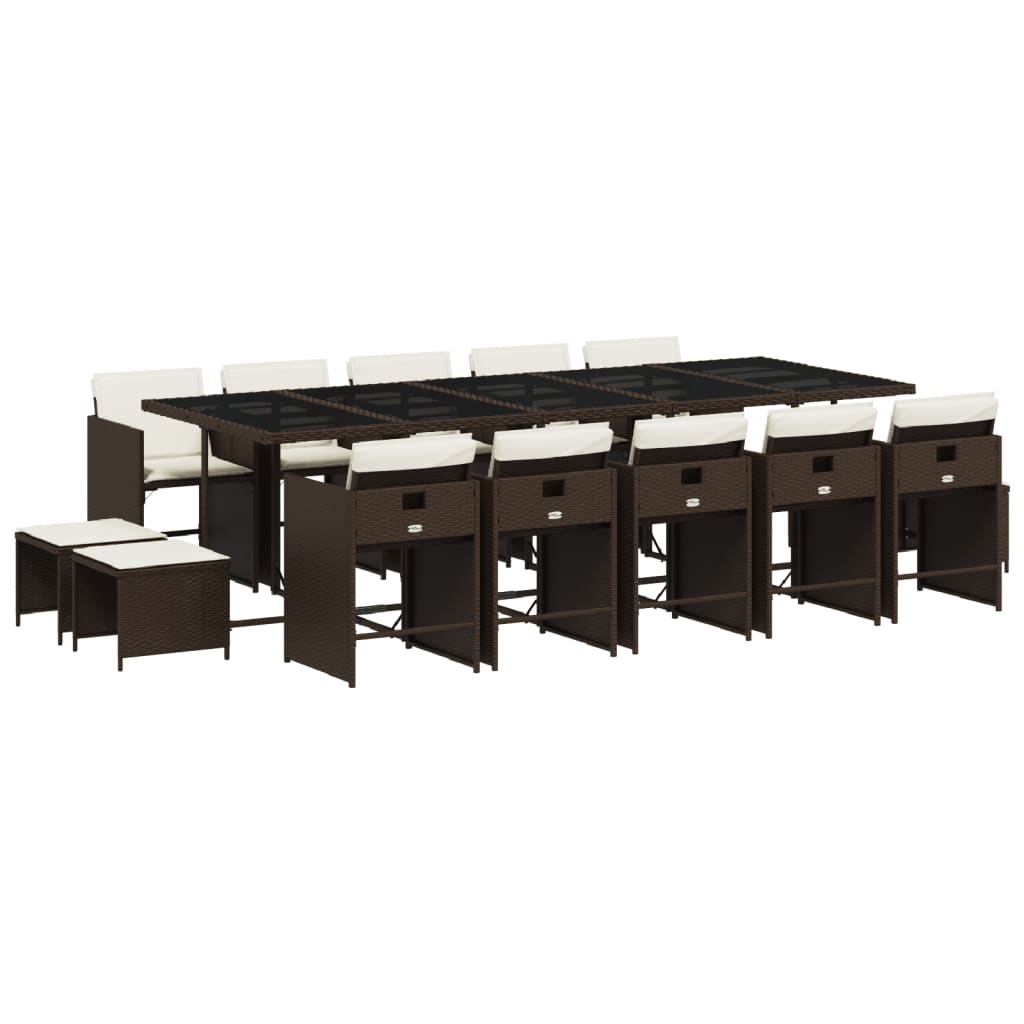 Set da Pranzo da Giardino 15 pz con Cuscini Marrone Polyrattan | homemem39