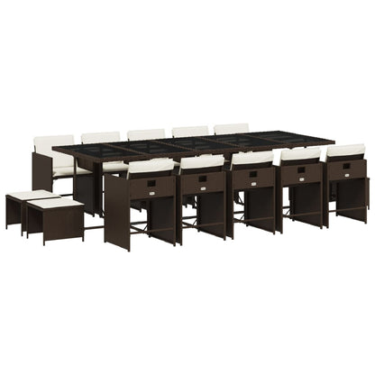 Set da Pranzo da Giardino 15 pz con Cuscini Marrone Polyrattan | homemem39