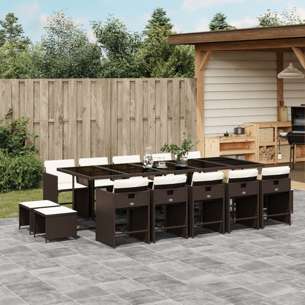Set da Pranzo da Giardino 15 pz con Cuscini Marrone Polyrattan | homemem39