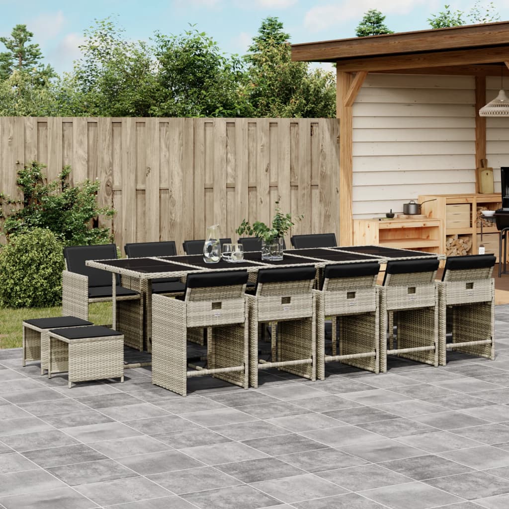 Set da Pranzo da Giardino 15 pz con Cuscini Grigio Polyrattan | homemem39