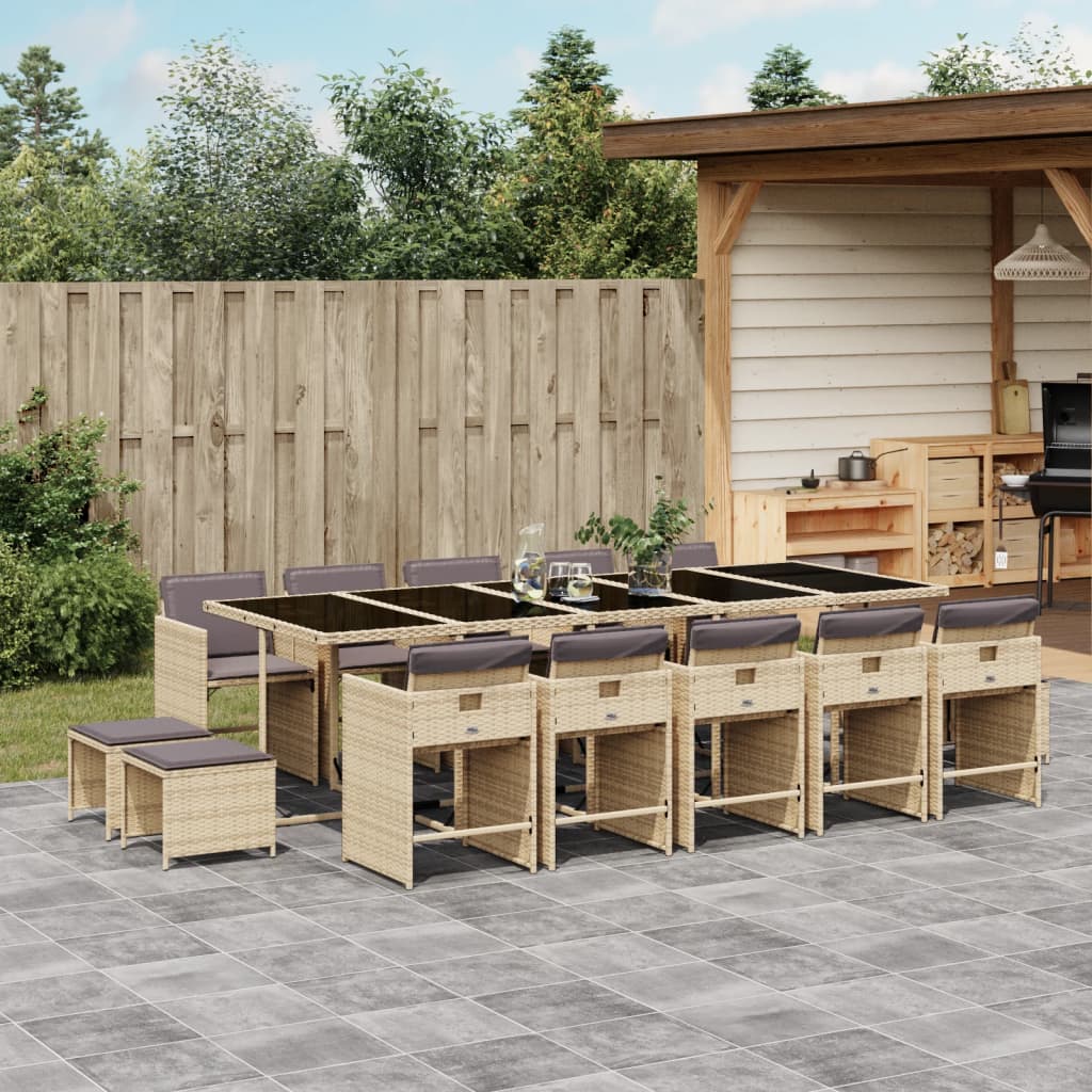 Set Pranzo da Giardino 15 pz con Cuscini Beige Misto Polyrattan | homemem39