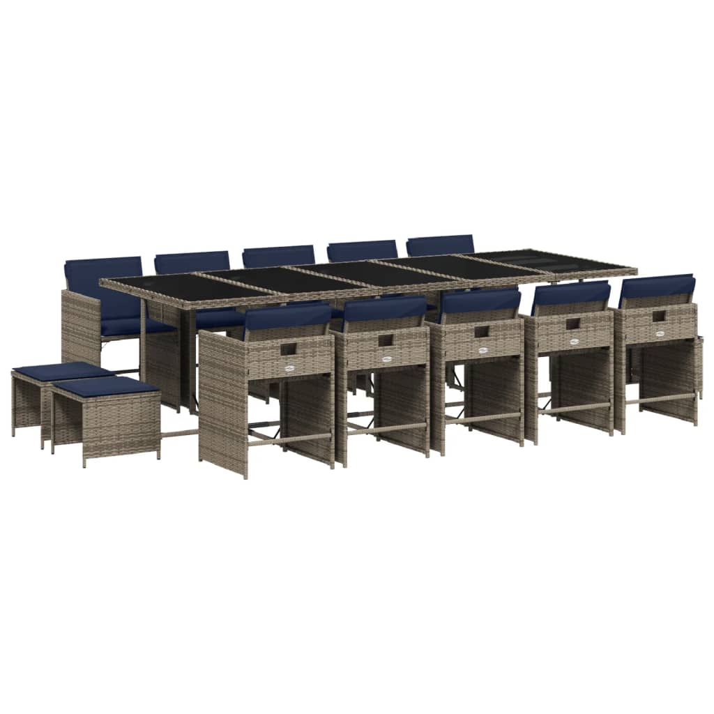 Set da pranzo da giardino da 15 pz con Cuscini in Polyrattan Grigio | homemem39