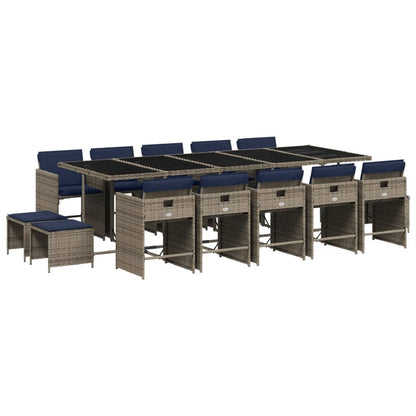 Set da pranzo da giardino da 15 pz con Cuscini in Polyrattan Grigio | homemem39