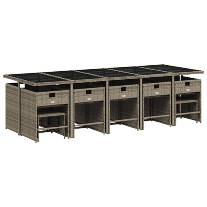 Set da pranzo da giardino da 15 pz con Cuscini in Polyrattan Grigio | homemem39
