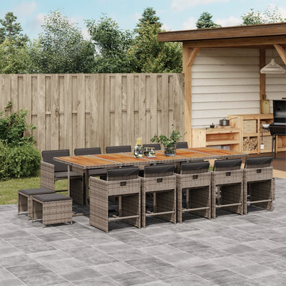Set da Pranzo da Giardino 15 pz con Cuscini Grigio Polyrattan | homemem39