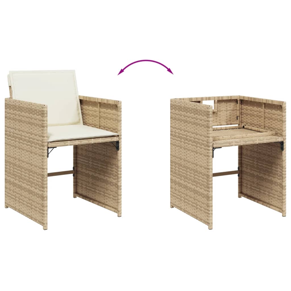 Set da Pranzo da Giardino 15 pz con Cuscini Beige in Polyrattan | homemem39