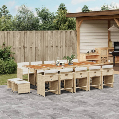 Set da Pranzo da Giardino 15 pz con Cuscini Beige in Polyrattan | homemem39