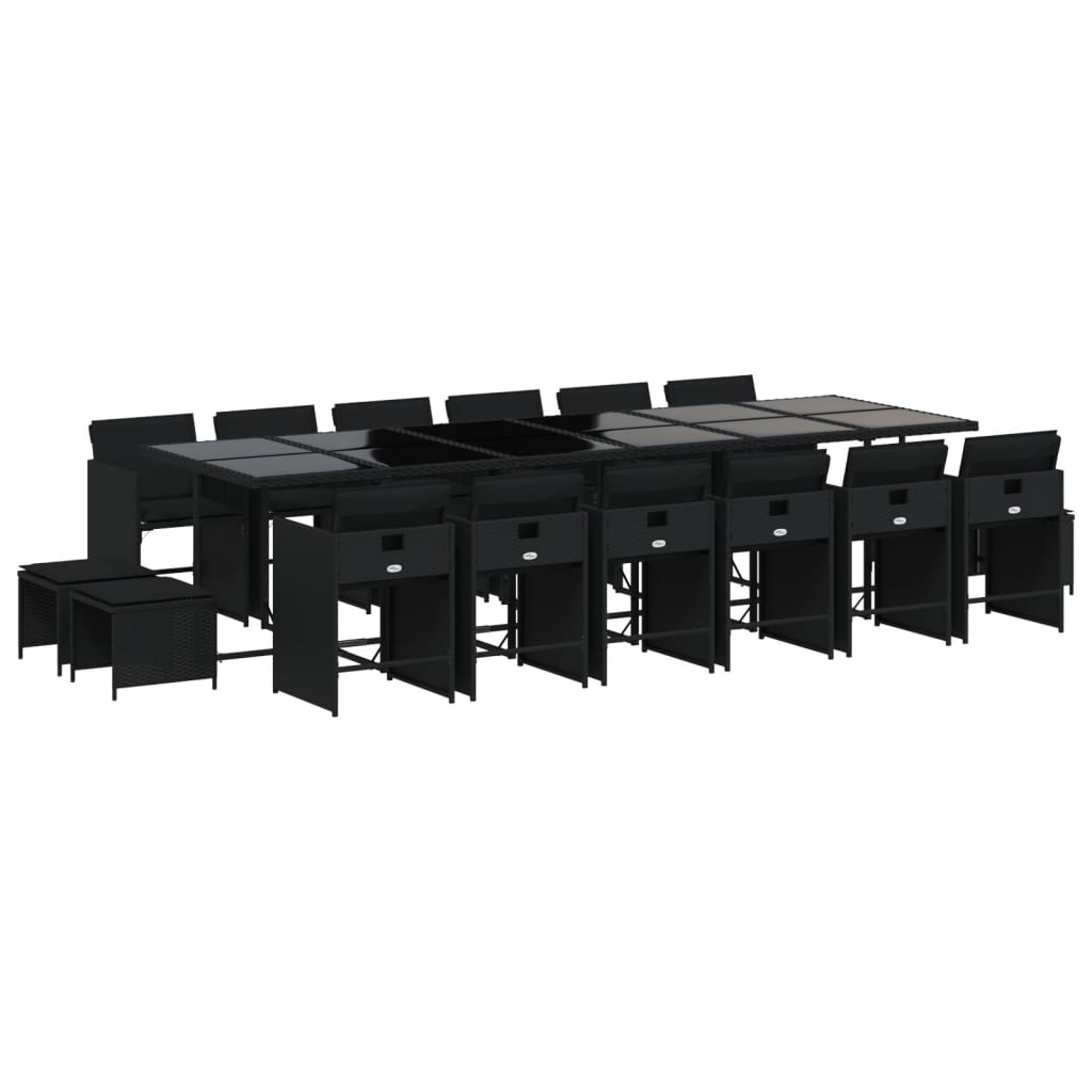 Set da Pranzo da Giardino 17 pz con Cuscini Nero in Polyrattan - homemem39