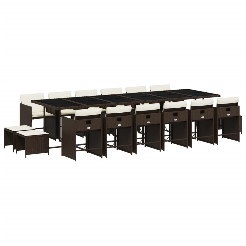 Set da Pranzo da Giardino 17 pz con Cuscini Marrone Polyrattan | homemem39