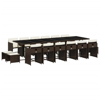 Set da Pranzo da Giardino 17 pz con Cuscini Marrone Polyrattan | homemem39