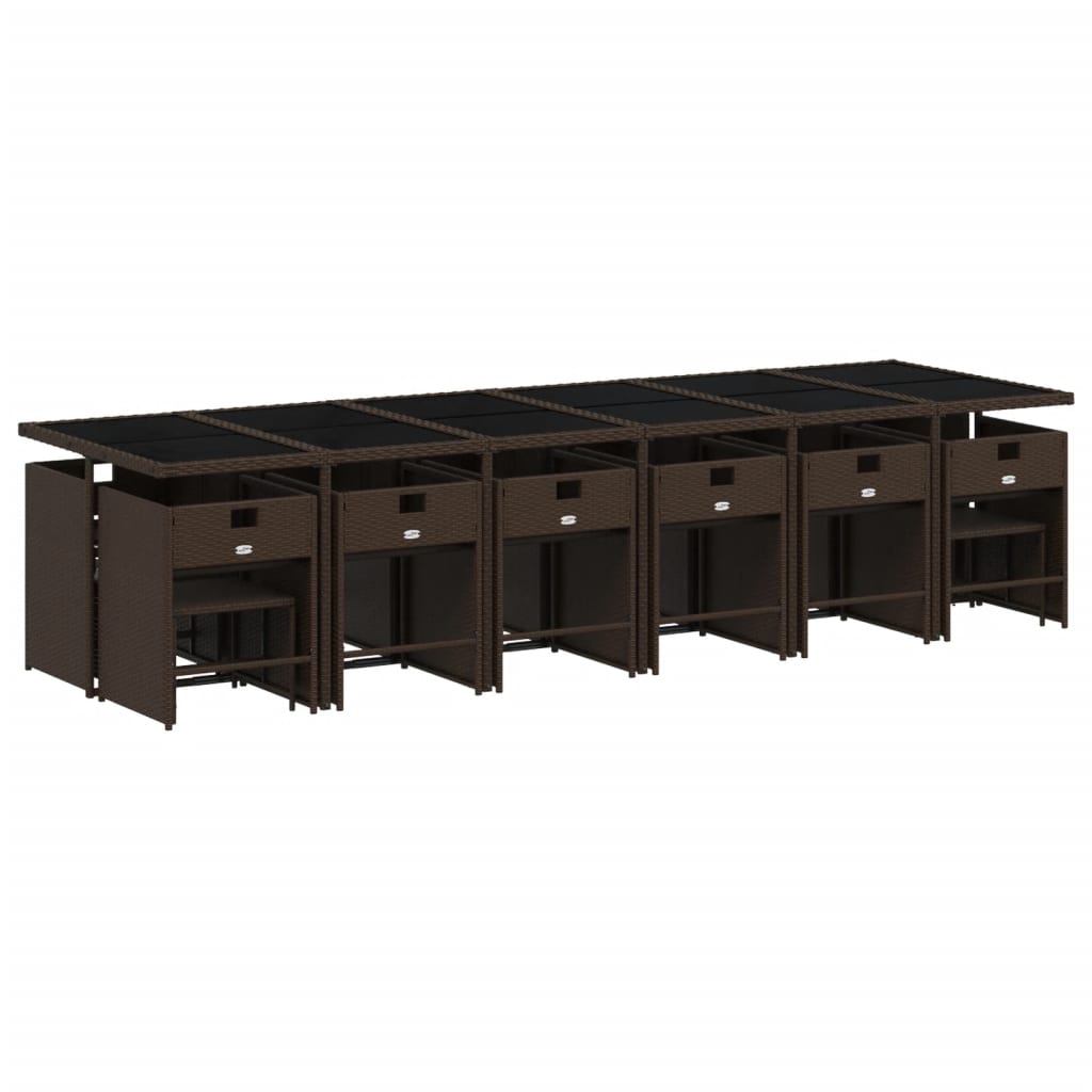 Set da Pranzo da Giardino 17 pz con Cuscini Marrone Polyrattan | homemem39