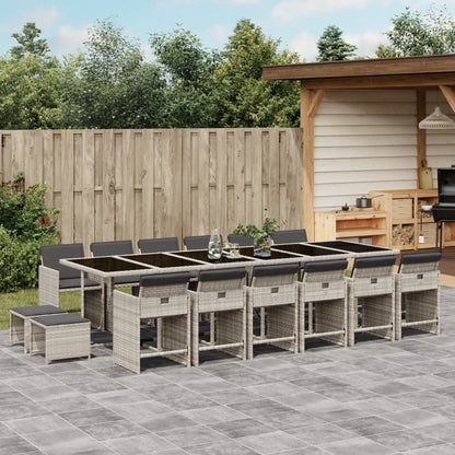 Set da Pranzo da Giardino 17pz con Cuscini Grigio in Polyrattan | homemem39