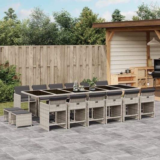 Set da Pranzo da Giardino 17pz con Cuscini Grigio in Polyrattan | homemem39