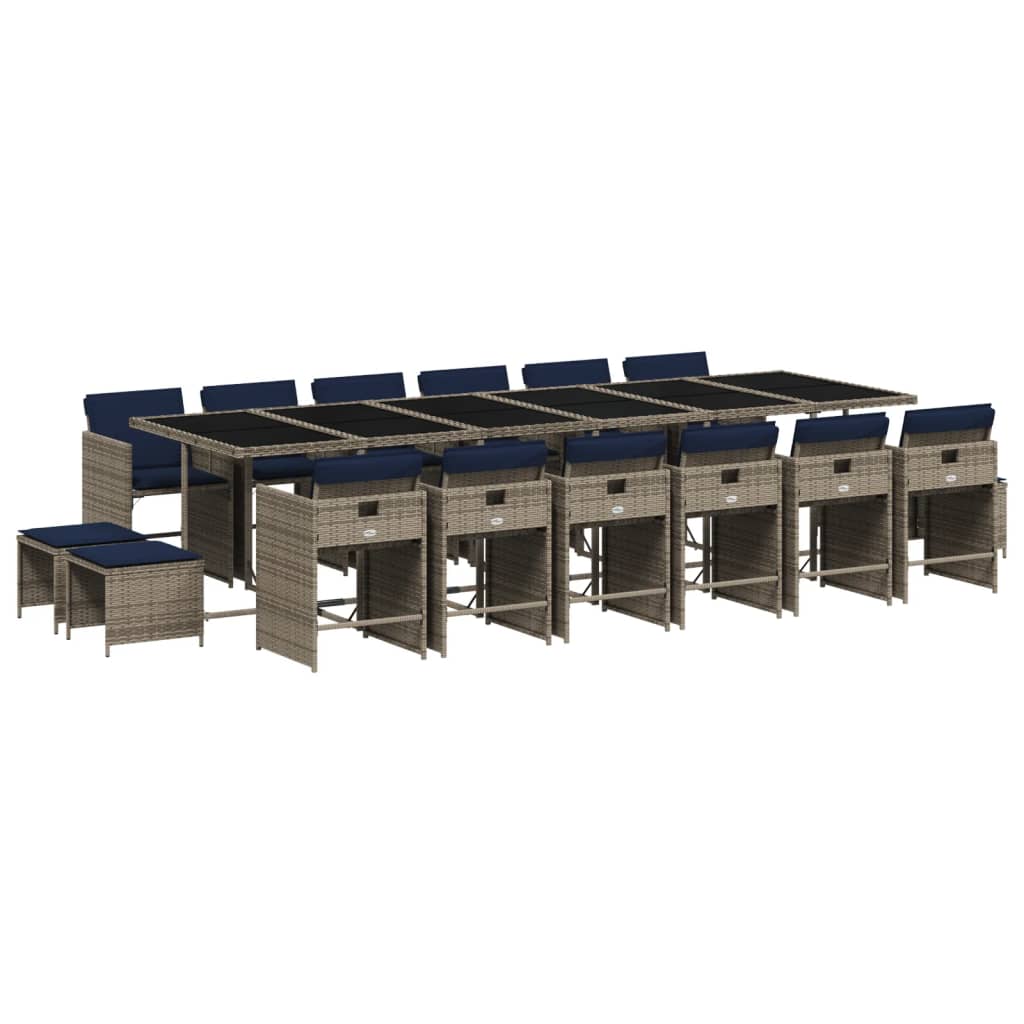 Set da pranzo da giardino da 17 pz con Cuscini in Polyrattan Grigio | homemem39