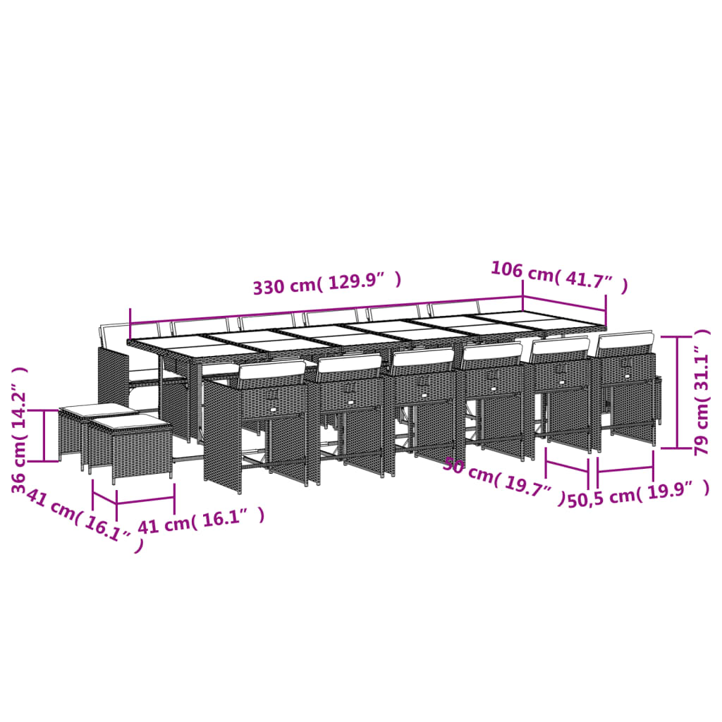 Set da pranzo da giardino da 17 pz con Cuscini in Polyrattan Grigio | homemem39