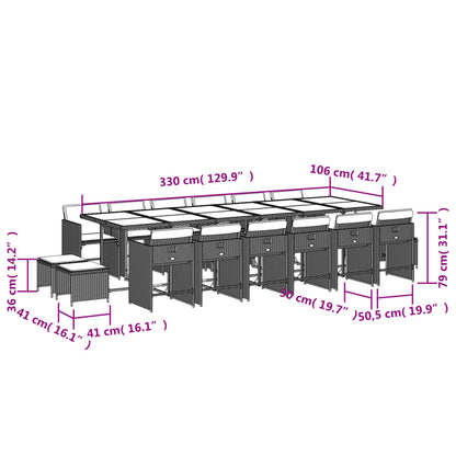 Set da pranzo da giardino da 17 pz con Cuscini in Polyrattan Grigio | homemem39